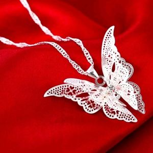 Hallow butterfly silver pendant necklace